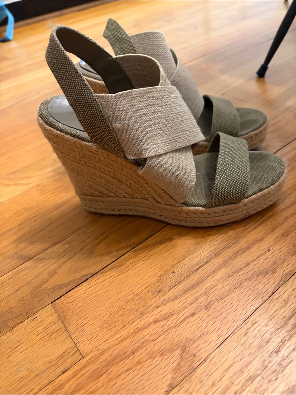 Lauren Ralph Lauren Two-Tone Canvas Espadrille Wedge Sandals in Beige and Olive